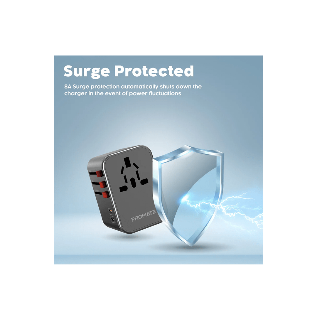 Promate TripMate-36W Smart Charging Surge Protected Universal Travel Adapter in Qatar Promate TripMate-36W Smart Charging Surge Protected Universal Travel Adapter in Qatar